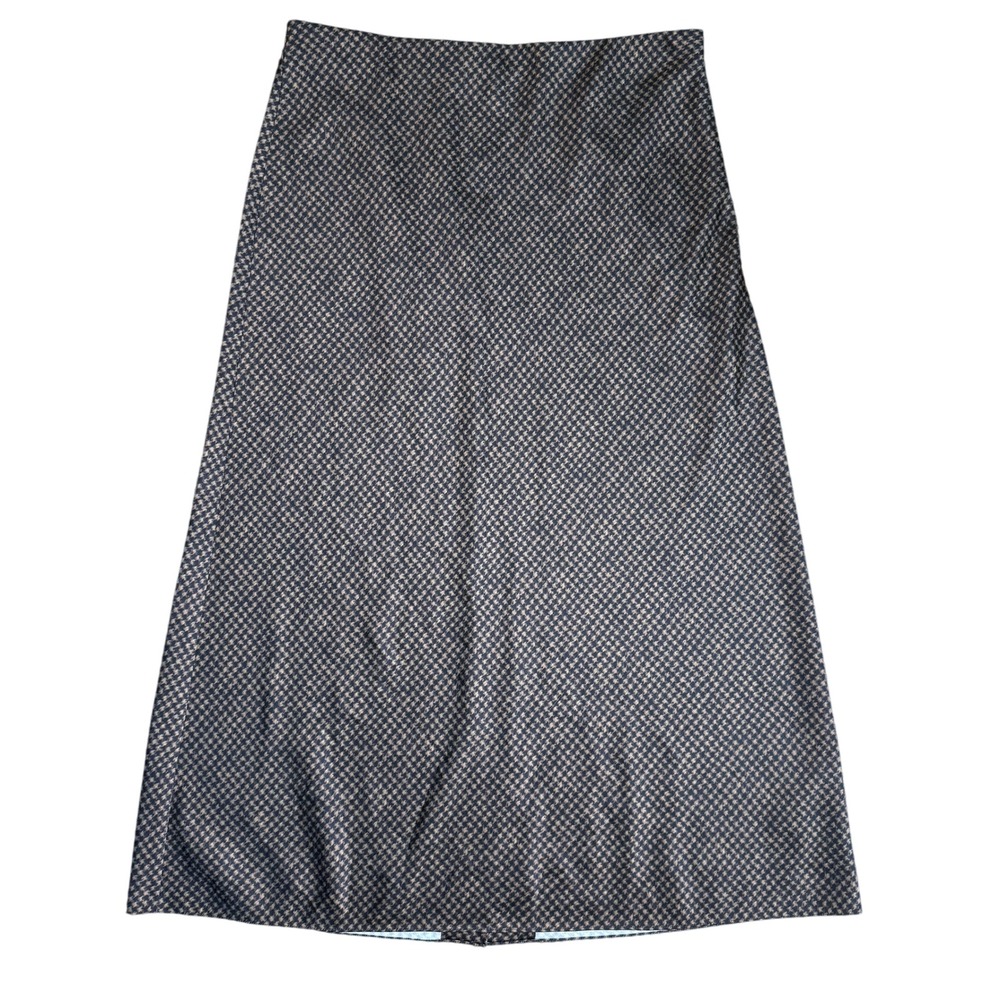 Vince Brushed Houndstooth Midi Skirt A-Line Lightweight 8 Black Tan office Work